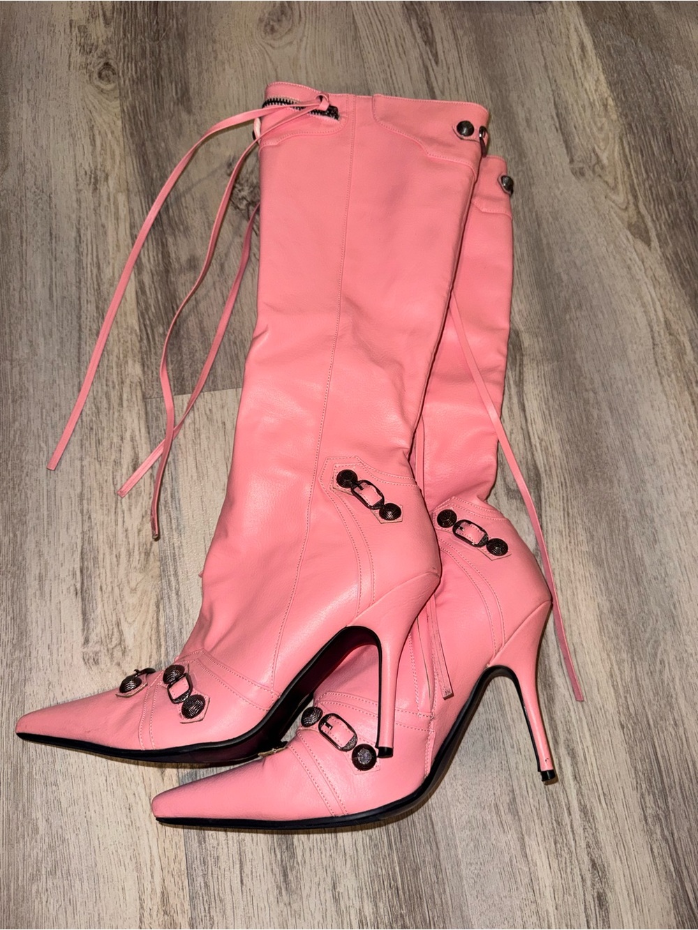 Pink Leather Knee-High Stiletto Boots - Women's Fashion Boots